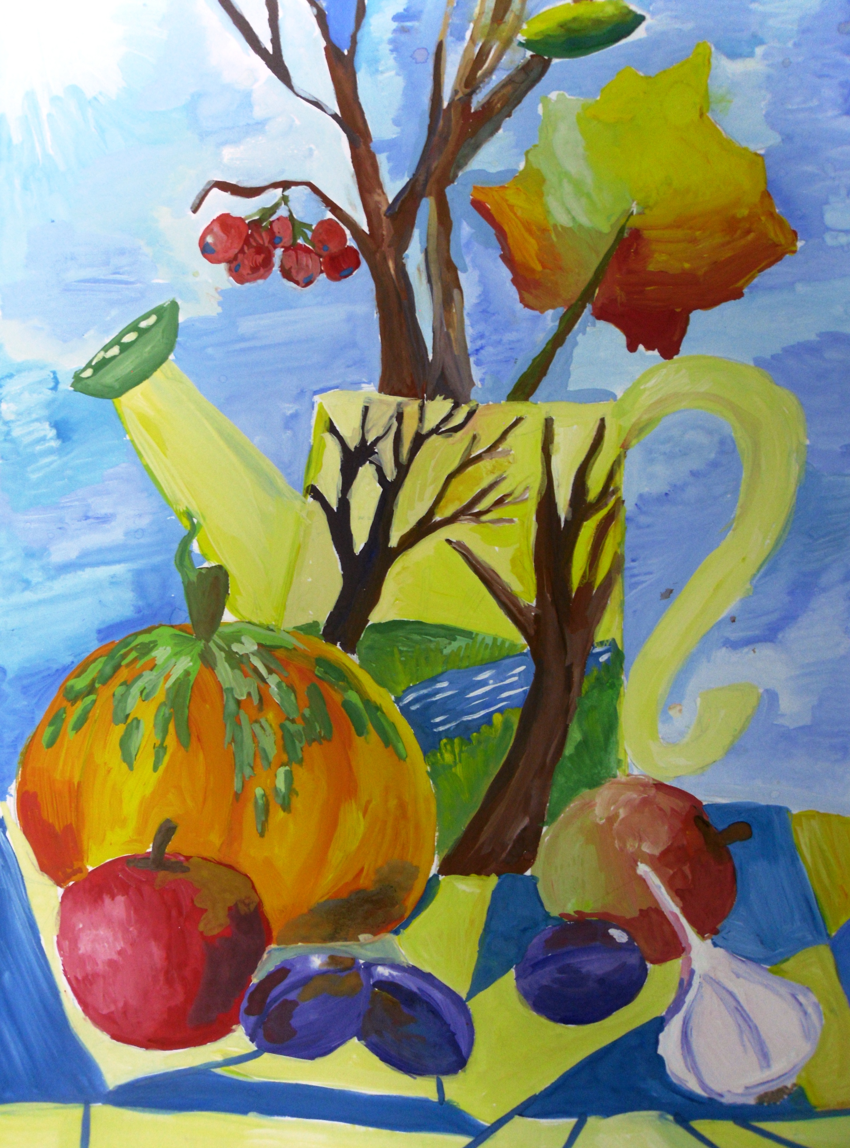 Детский рисунок яркая осень